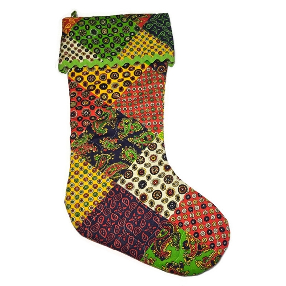 Vintage Patchwork Quilted Christmas Stocking 17" Calico Pattern - Picture 4 of 7